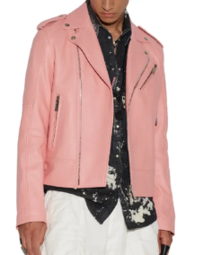 Men's Pink Leather Moto Jacket
