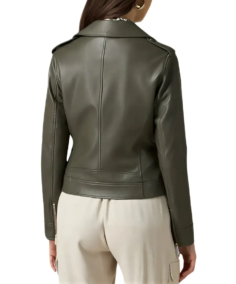 Shop The Anna Army Green Leather Biker Jacket