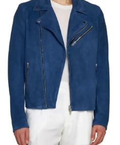 Shop The Men Blue Suede Leather Biker Jacket