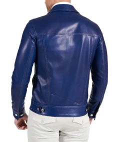 Shop The Men Shirt Style Blue Real Lambskin Leather Jacket