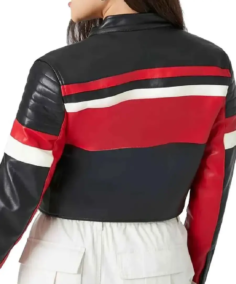 Shop The Women Cropped Red And Black Leather Jacket