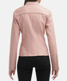 Shop The Women Light Pink Cafe Racer Leather Jacket