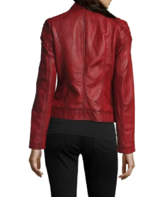 Shop The Women Merlot Red Leather Biker Jacket
