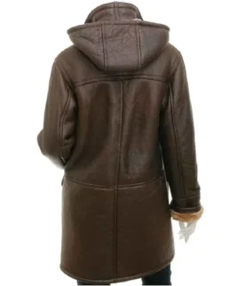 Shop The Women Sheepskin Brown Duffle Coat With Hood