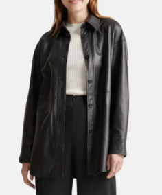 Women Black Shirt Leather Jacket