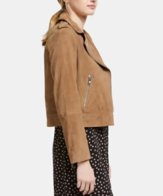 Women Brown Moto Suede Jacket Side