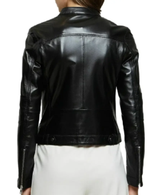 Women Ellen Black Moto Leather Jacket Back