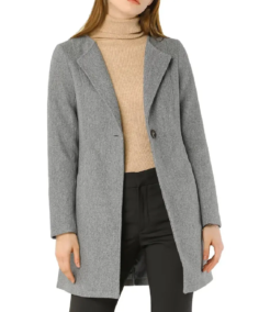 Women Single Breasted Grey Wool Coat