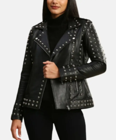 Women Studded Punk Motorcycle Leather Jacket