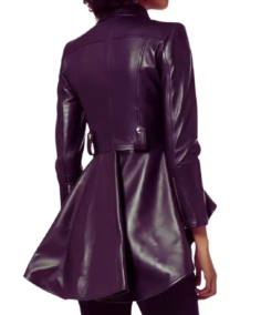 Women's Asymmetrical Peplum Purple Leather Jacket Back