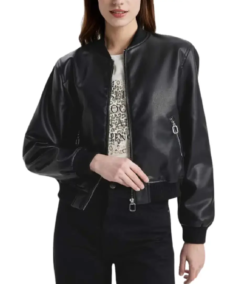Womens Black Bomber Leather Jacket