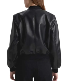 Womens Black Bomber Leather Jacket Back