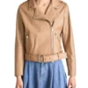 Women's Camel Brown Leather Biker Jacket