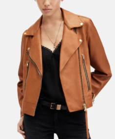 Women's Mustard Brown Biker Leather Jacket