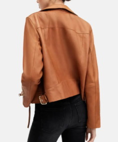 Women's Mustard Brown Biker Leather Jacket Back