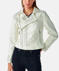 Women's Punk Regular White Biker Leather Jacket