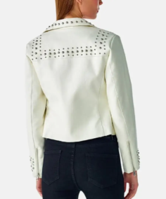 Women's Punk Regular White Biker Leather Jacket Back