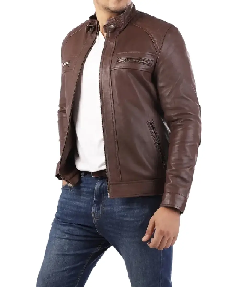 Casual Brown Signature Diamond Lambskin Leather Jacket - Trendy Leather Jackets