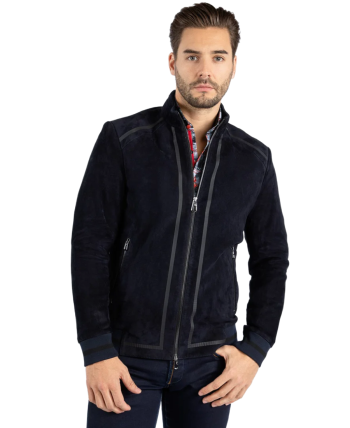 Men Black Cafe Racer Suede Jacket - Trendy Leather Jackets