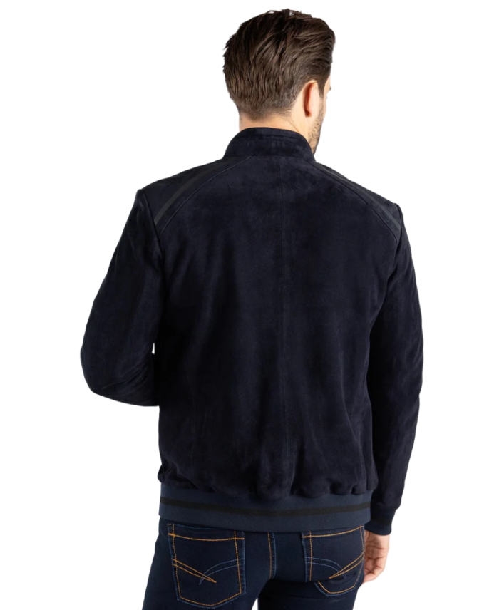 Men Black Cafe Racer Suede Jacket Back - Trendy Leather Jackets