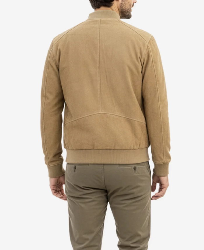 Men Camel Brown Classic Suede Jacket Back - Trendy Leather Jackets