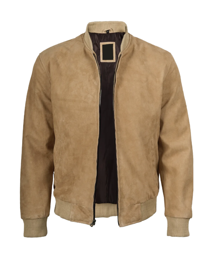 Men Camel Brown Classic Suede Jacket Front - Trendy Leather Jackets