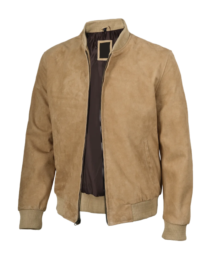Men Camel Brown Classic Suede Jacket Side - Trendy Leather Jackets