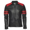 Men Double Arm Stripes Biker Leather Jacket - Trendy Leather Jackets