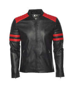 Men Double Arm Stripes Biker Leather Jacket - Trendy Leather Jackets