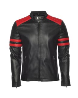 Men Double Arm Stripes Biker Leather Jacket - Trendy Leather Jackets