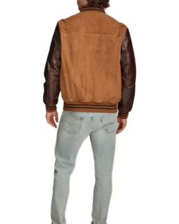 Men's Camel Brown Varsity Jacket Back