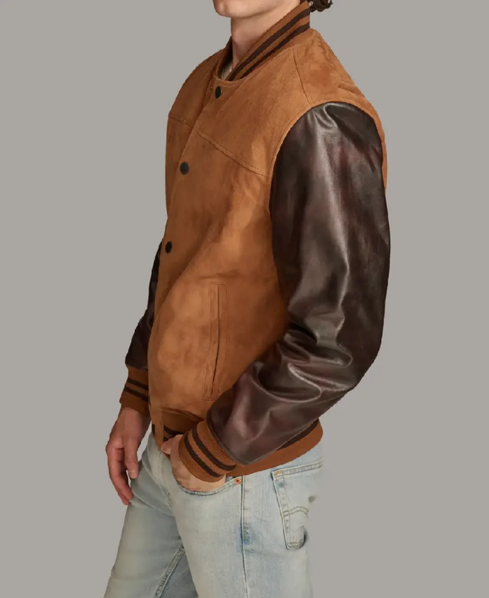 Men's Camel Brown Varsity Jacket Side