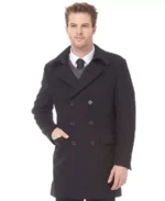 Men's Black Long Reefer Jacket