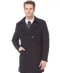 Men's Black Long Reefer Jacket