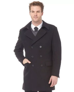 Men's Black Long Reefer Jacket