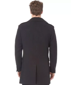 Men's Black Long Reefer Jacket
