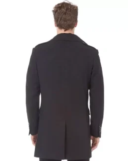 Men's Black Long Reefer Jacket
