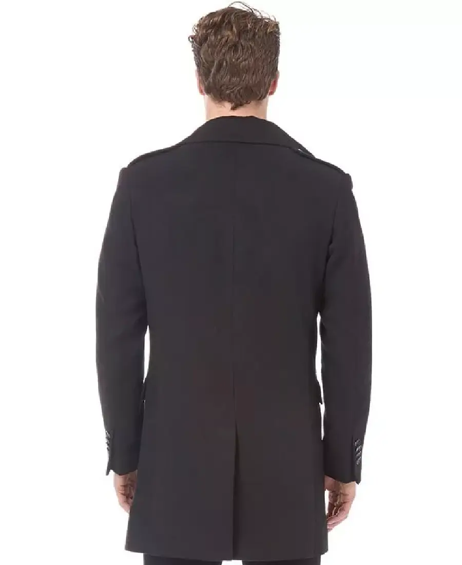 Men's Black Long Reefer Jacket