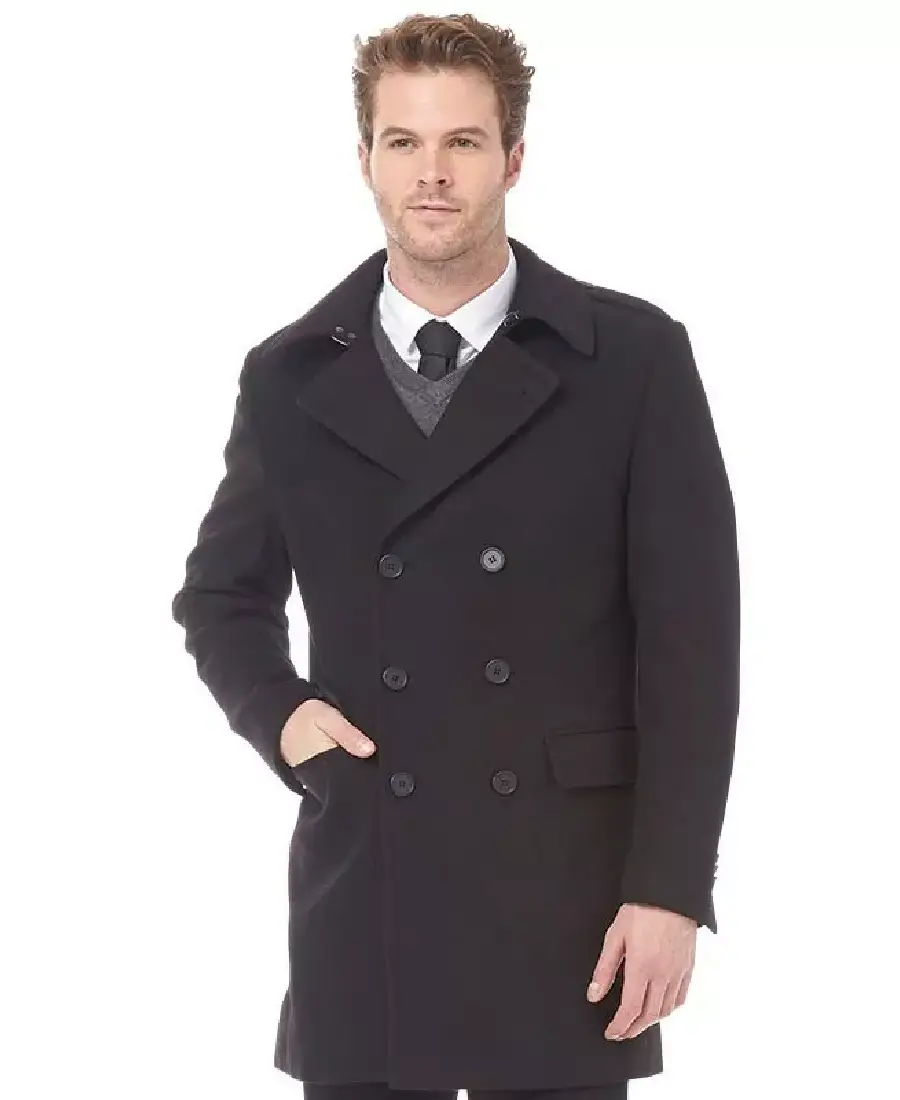 Men's Black Long Reefer Jacket