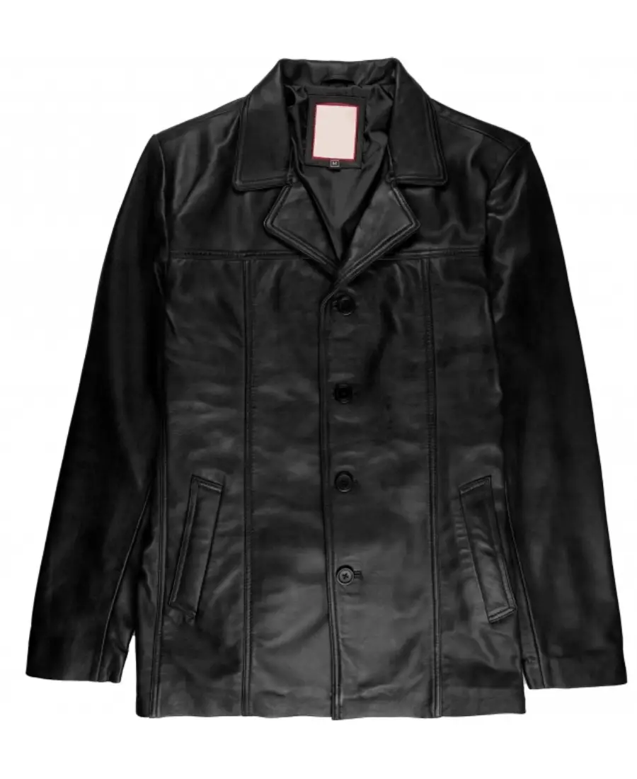 Men's Real Black Leather Reefer Jacket