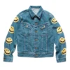 Men's Smiley Patch Denim Jacket - Trendy Leather Jackets
