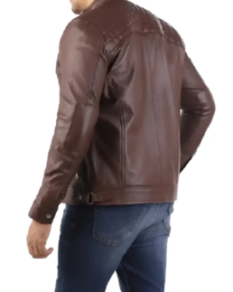 Shop The Casual Brown Signature Diamond Lambskin Leather Jacket