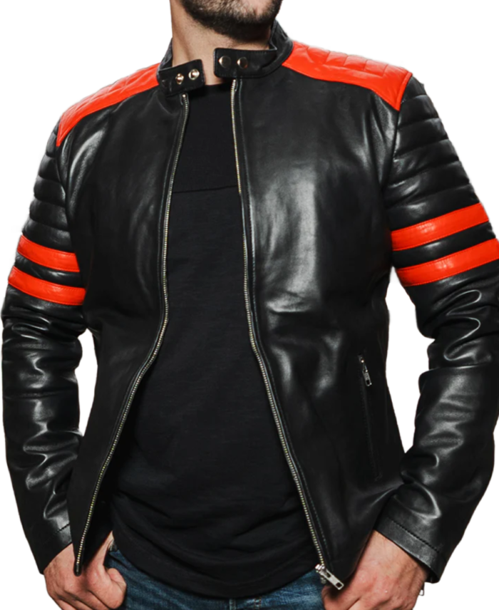Shop The Men Double Arm Stripes Biker Leather Jacket - Trendy Leather Jackets