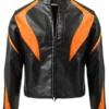 Men's Black Orange Cropped Biker Leather Jacket