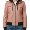 Women Edinburgh Pink Leather Bomber Jacket - Trendy Leather Jackets