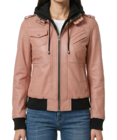 Women Edinburgh Pink Leather Bomber Jacket - Trendy Leather Jackets