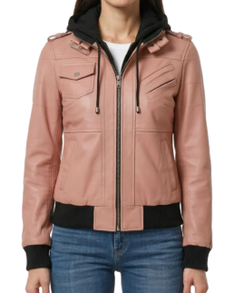 Women Edinburgh Pink Leather Bomber Jacket - Trendy Leather Jackets