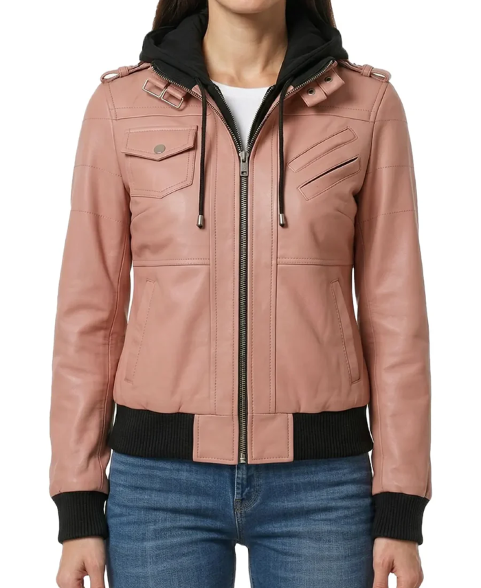 Women Edinburgh Pink Leather Bomber Jacket - Trendy Leather Jackets