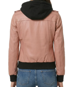 Women Edinburgh Pink Leather Bomber Jacket Back - Trendy Leather Jackets