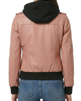 Women Edinburgh Pink Leather Bomber Jacket Back - Trendy Leather Jackets